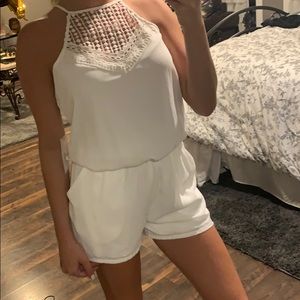White romper with mesh neck